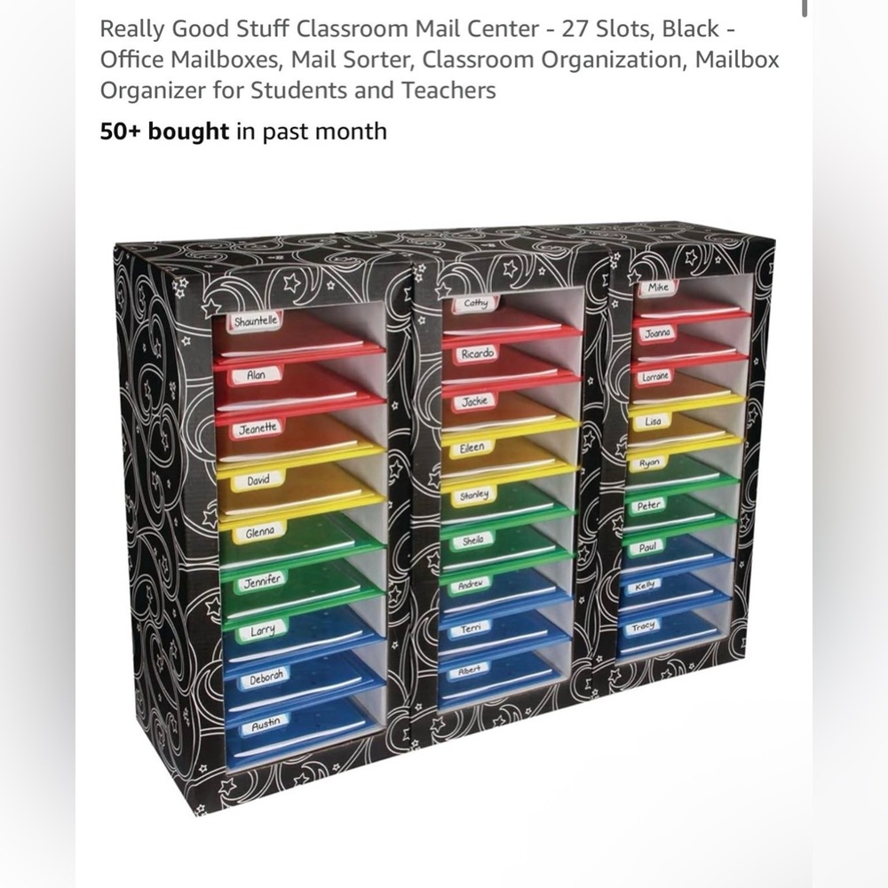 Black Classroom Mail Center with Colorful Slots